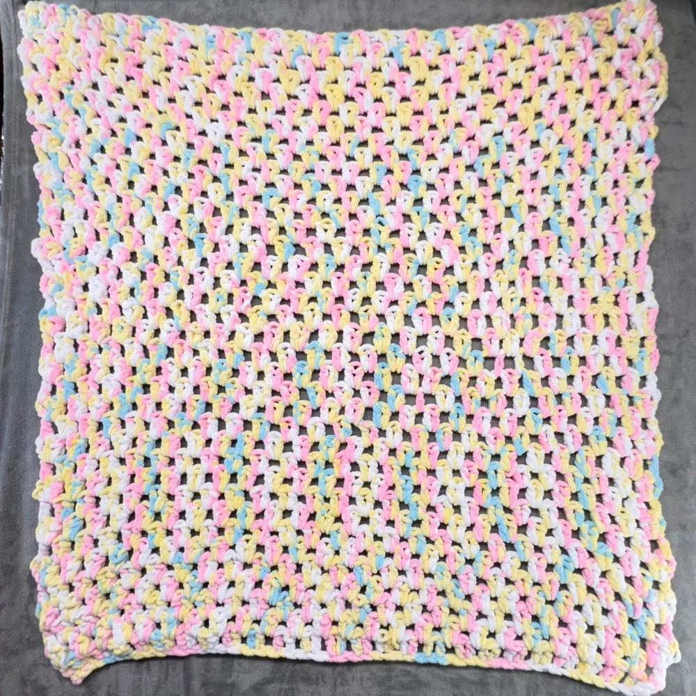 Handmade Crochet Baby Blanket Pastel Colors‎ Soft Knit Throw 36x36